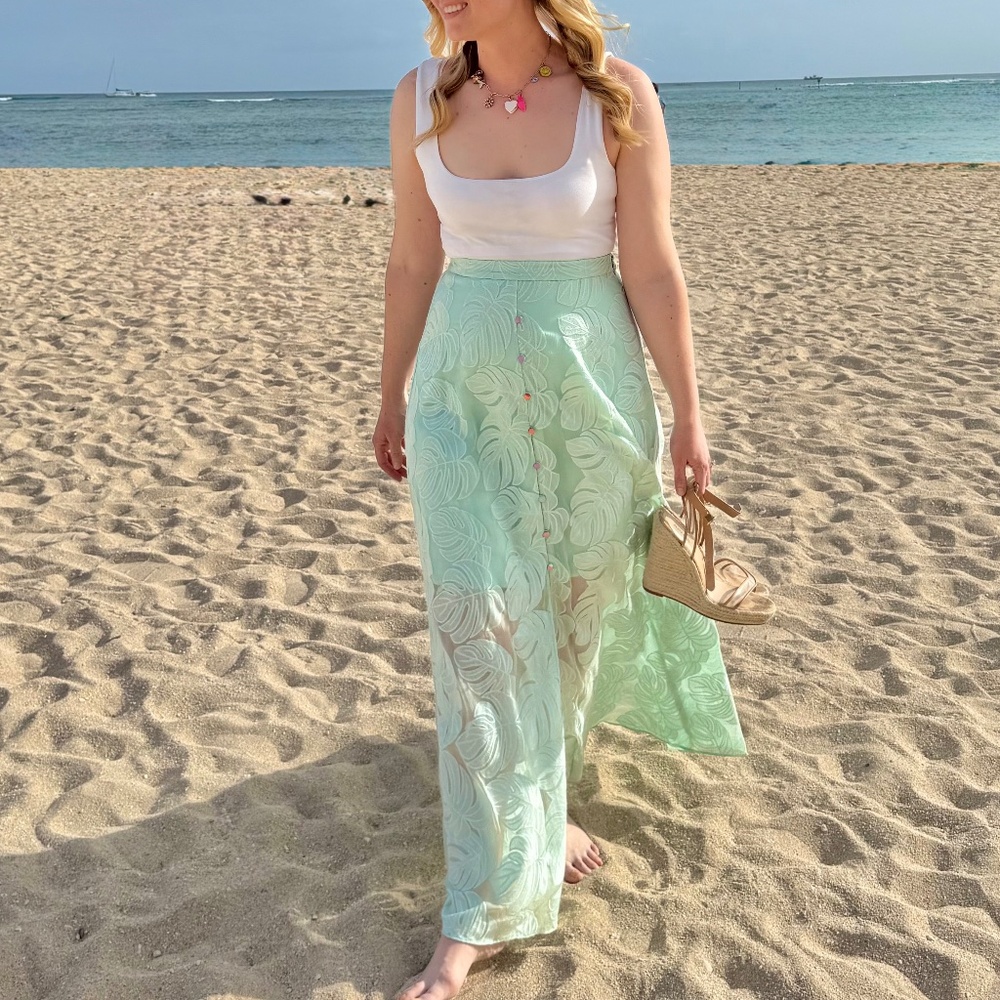Anthropologie Resort Wear Tropical Leaf Maxi Skirt